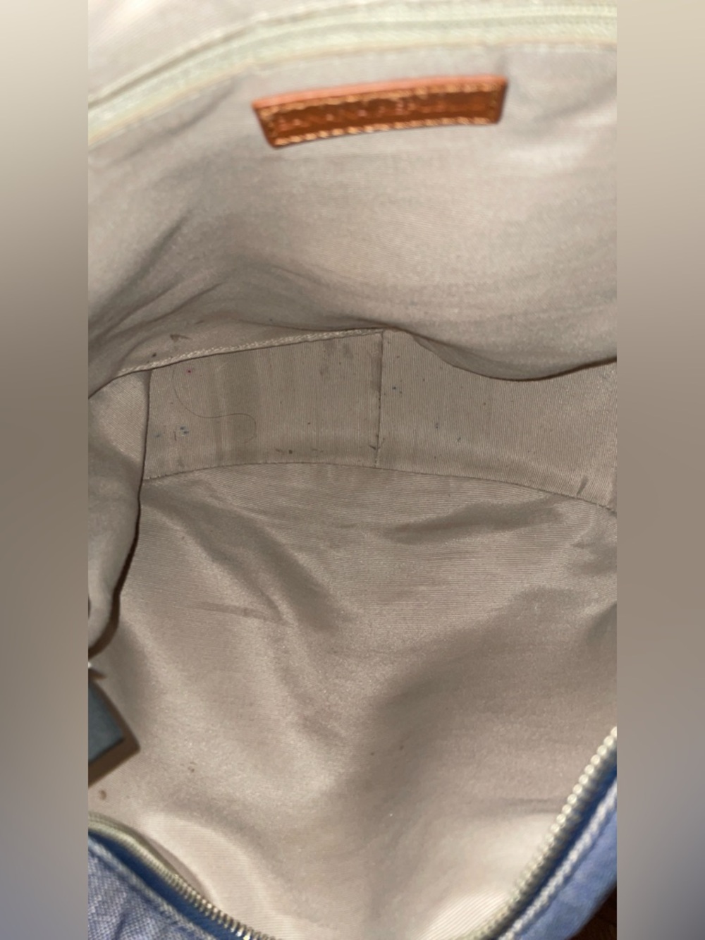 Banana Republic // Blue Canvas Shoulder Bag Crossbody Tan Leather Strap and Trim - Picture 12 of 15